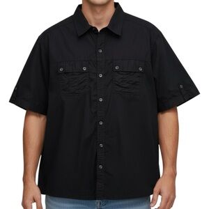 Sean John Black Utility Button Up Shirt XL 100% Cotton Short Sleeve Casual